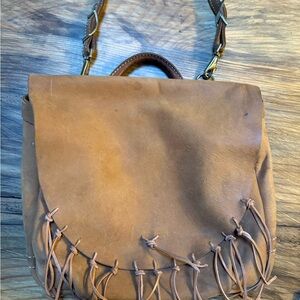 J. Peterman Brown Leather Fringe Messenger Bag Counterfeit Mailman